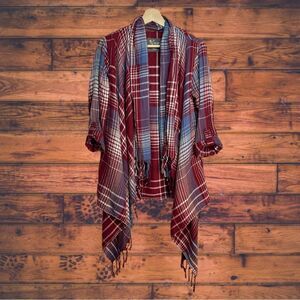 Natural Reflections Plaid Asymmetrical Open Front‎ Cardigan Duster Medium
